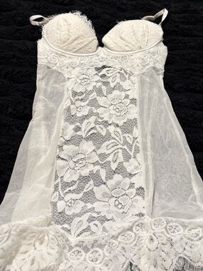 White Lace Babydoll Chemise with Floral Detailing